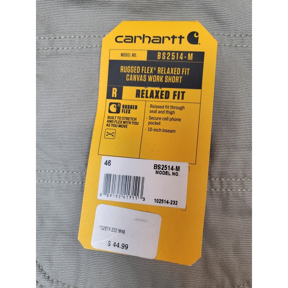 Carhartt Rugged Flex Relaxed Fit KHAKI Canvas Work Shorts BS2514-M Size 46 - Picture 4 of 7